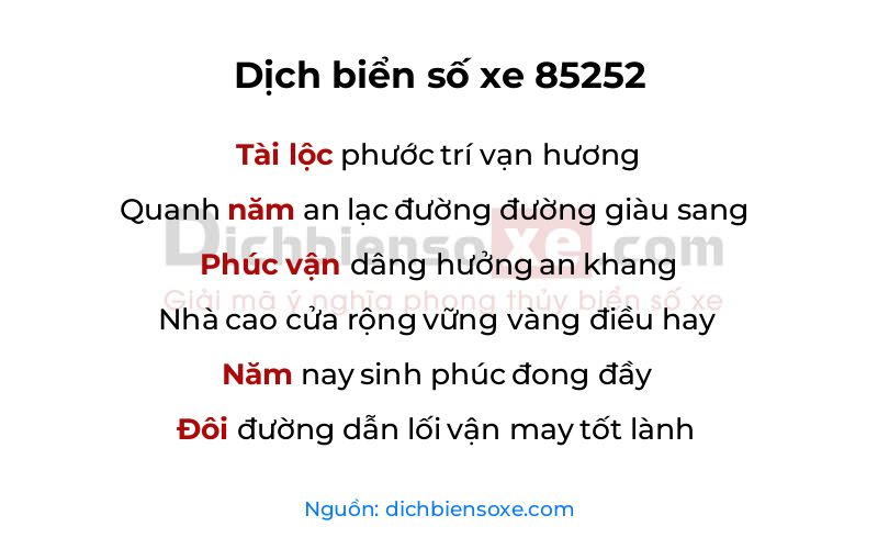 Dịch thơ biển số 85252