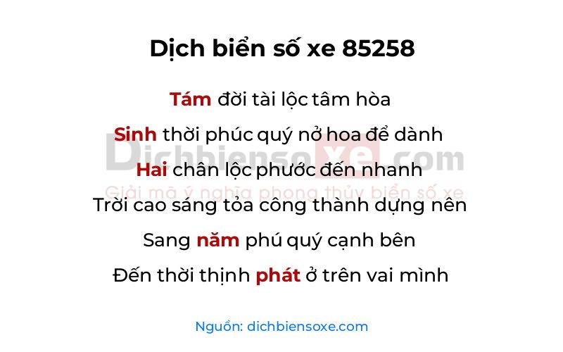 Dịch thơ biển số 85258