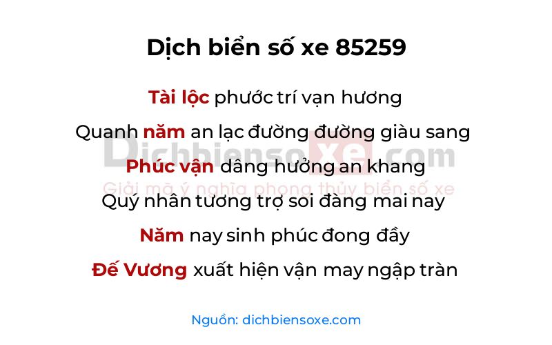Dịch thơ biển số 85259