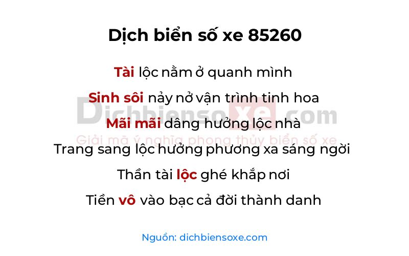 Dịch thơ biển số 85260