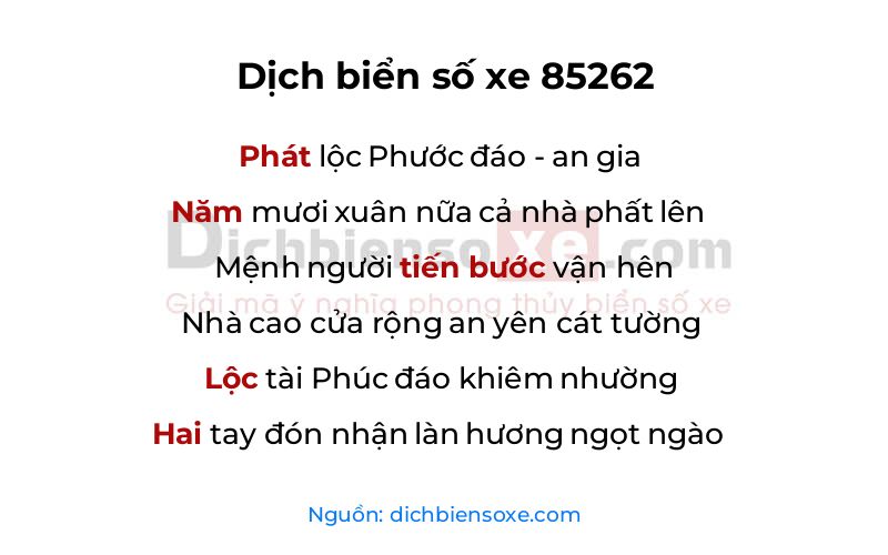 Dịch thơ biển số 85262