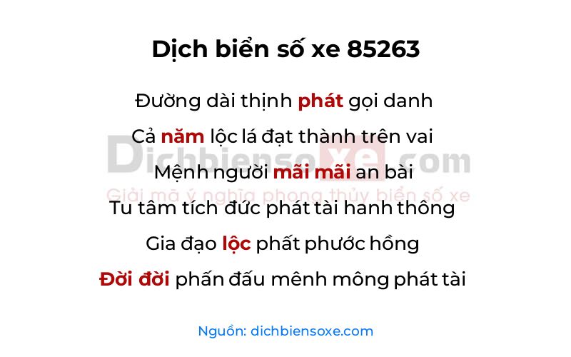 Dịch thơ biển số 85263