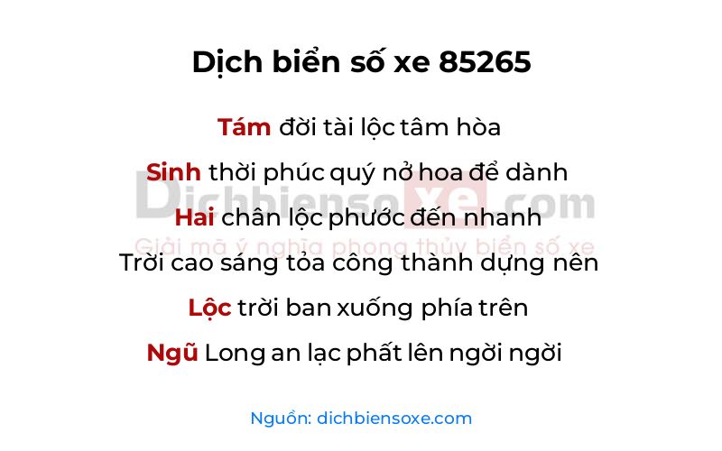 Dịch thơ biển số 85265