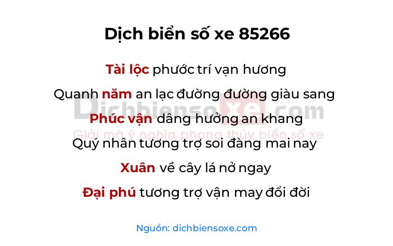 Dịch thơ biển số 85266