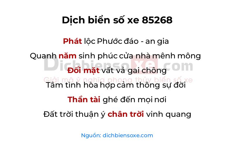 Dịch thơ biển số 85268