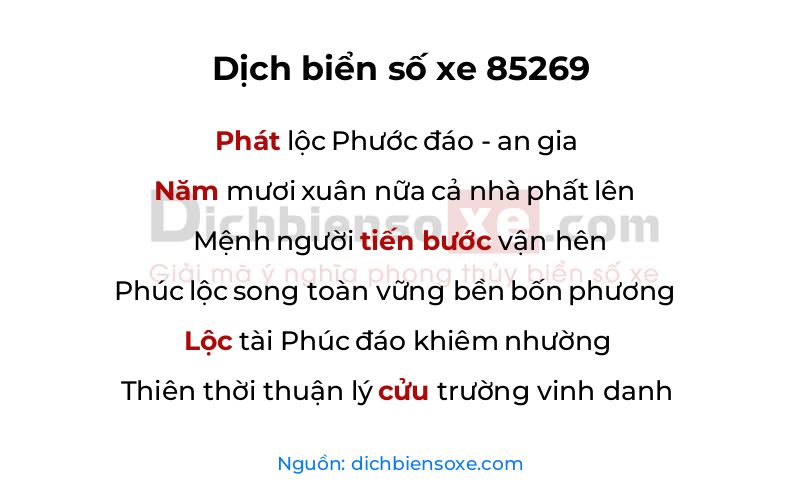 Dịch thơ biển số 85269