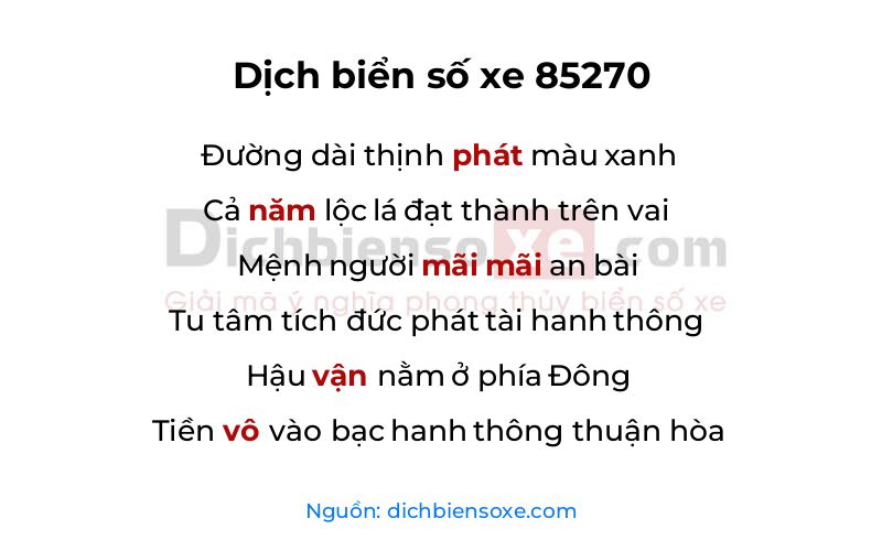 Dịch thơ biển số 85270
