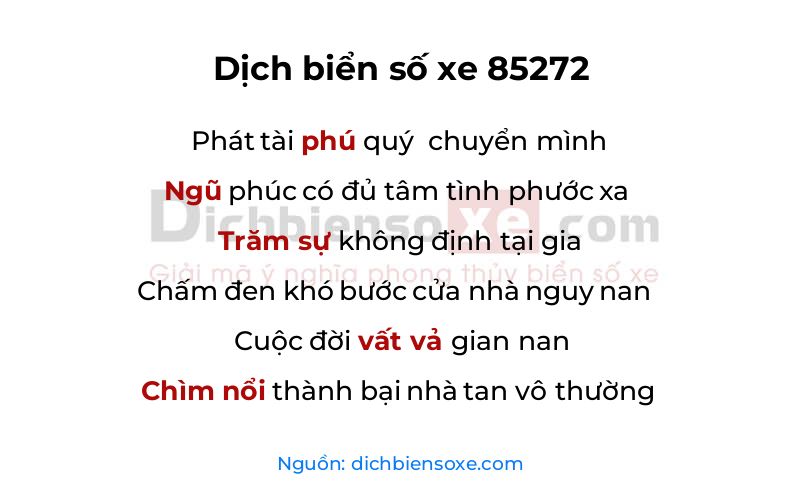 Dịch thơ biển số 85272