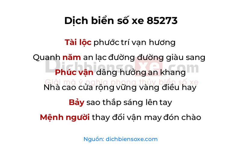 Dịch thơ biển số 85273