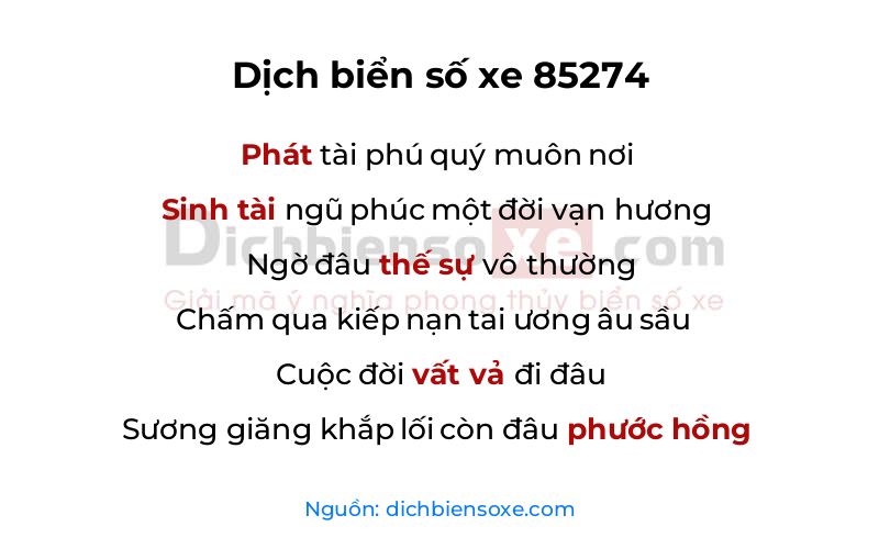 Dịch thơ biển số 85274