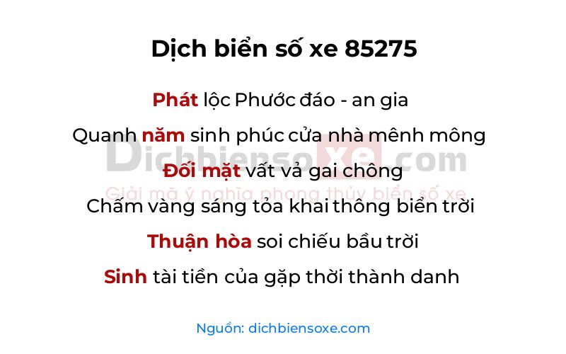 Dịch thơ biển số 85275