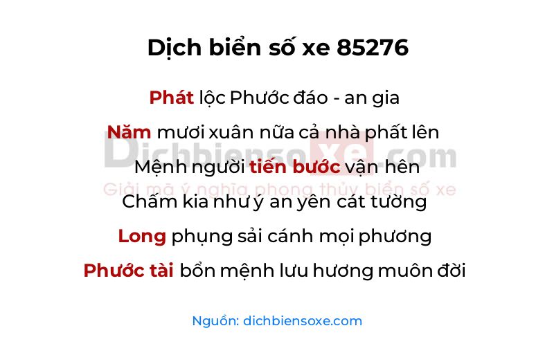 Dịch thơ biển số 85276