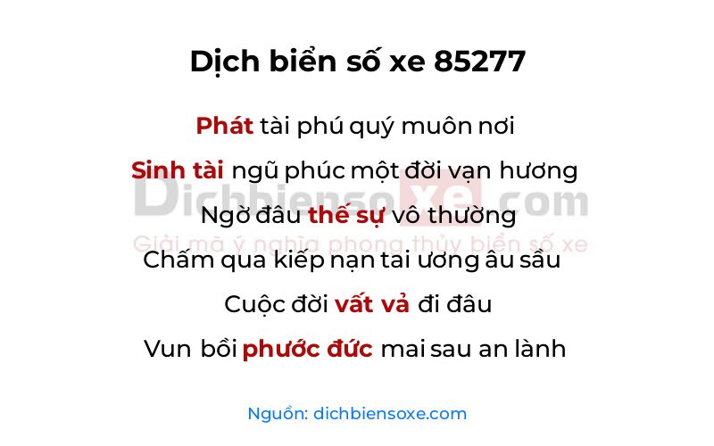 Dịch thơ biển số 85277