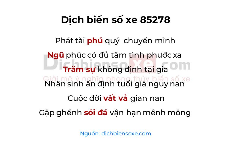 Dịch thơ biển số 85278