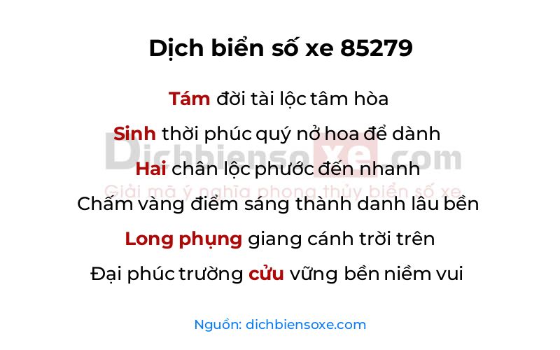 Dịch thơ biển số 85279