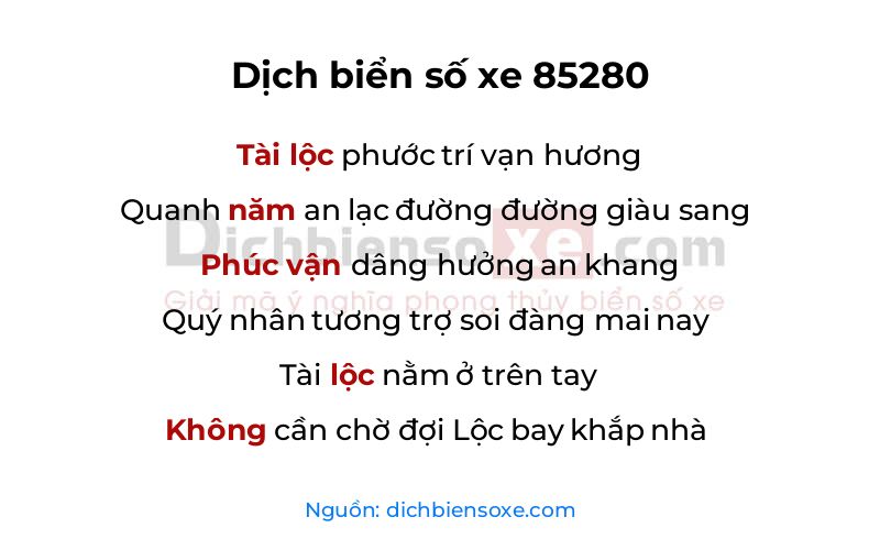 Dịch thơ biển số 85280
