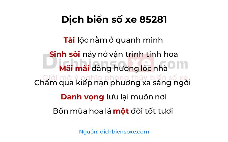 Dịch thơ biển số 85281