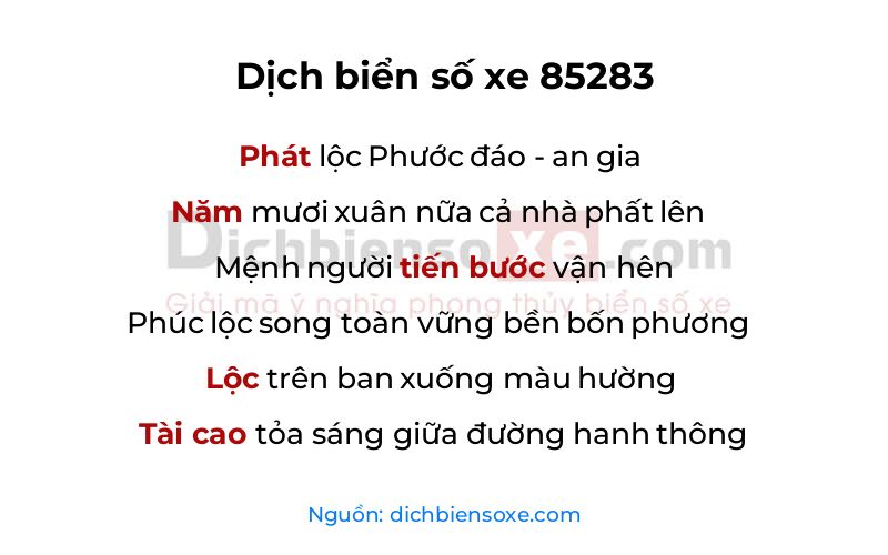 Dịch thơ biển số 85283