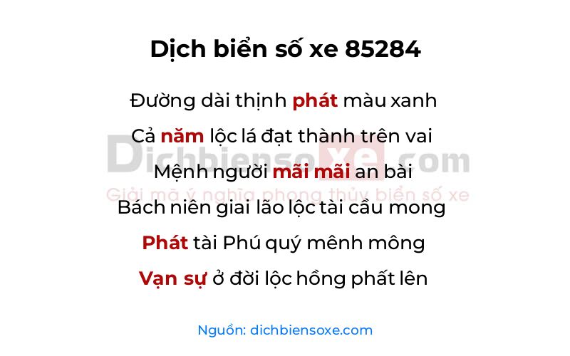 Dịch thơ biển số 85284