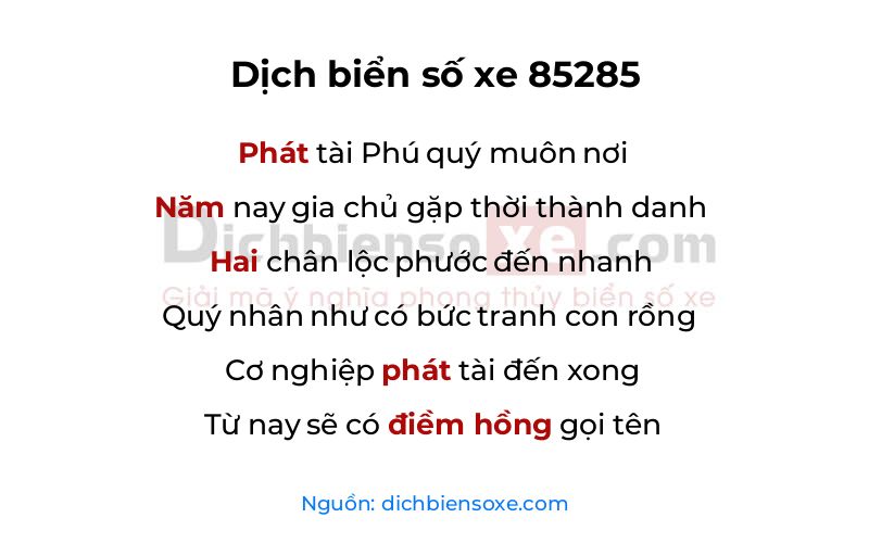 Dịch thơ biển số 85285