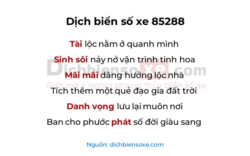 Dịch thơ biển số 85288