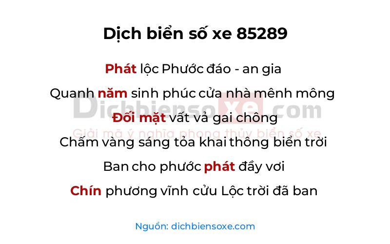Dịch thơ biển số 85289