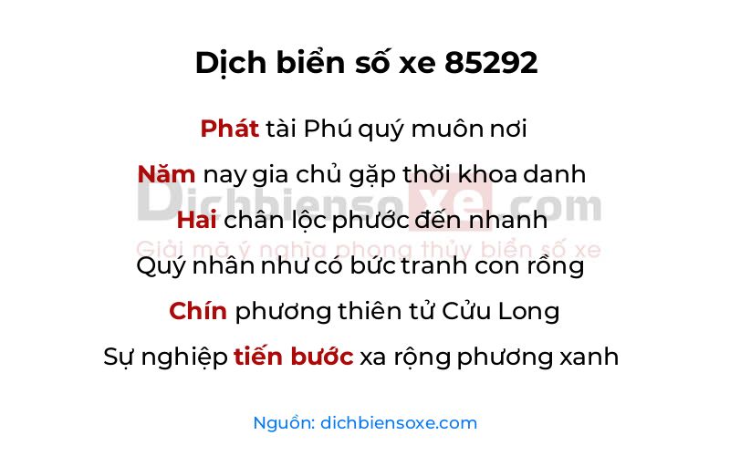 Dịch thơ biển số 85292