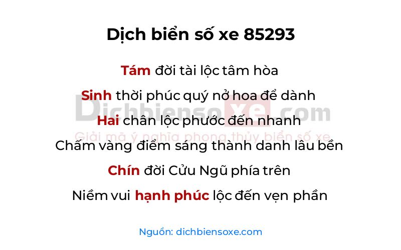 Dịch thơ biển số 85293