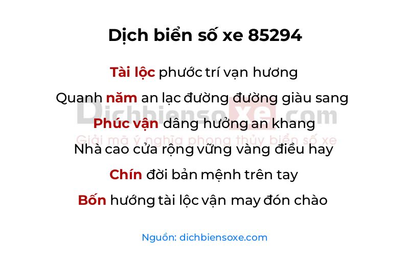 Dịch thơ biển số 85294