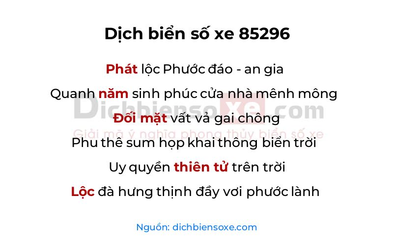 Dịch thơ biển số 85296