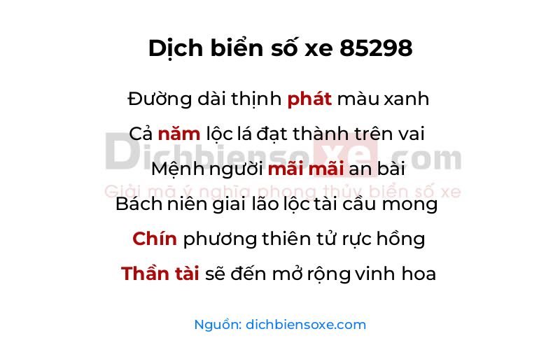 Dịch thơ biển số 85298