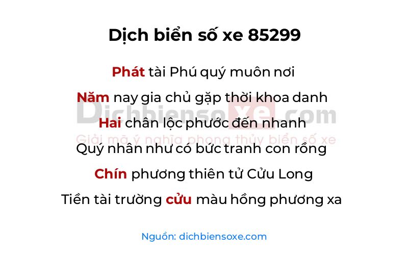 Dịch thơ biển số 85299