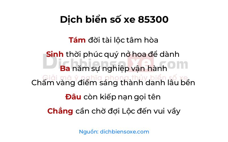 Dịch thơ biển số 85300
