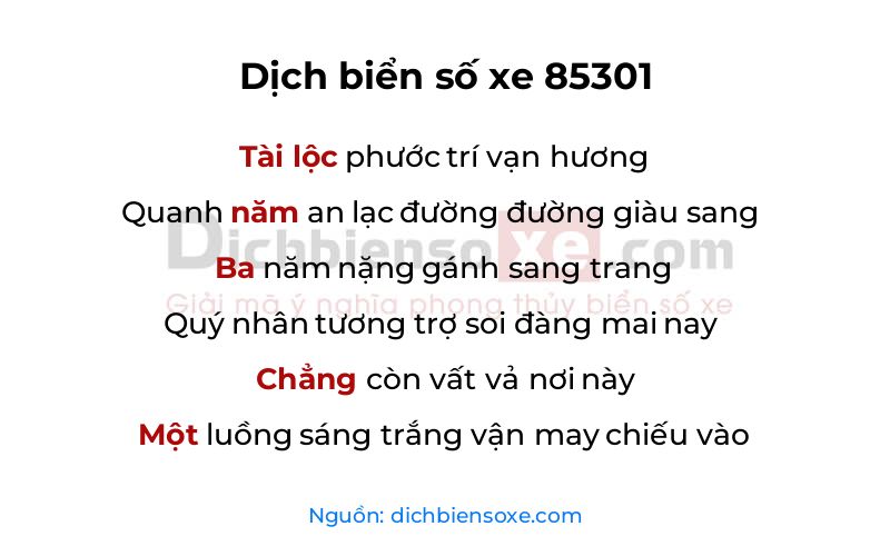 Dịch thơ biển số 85301