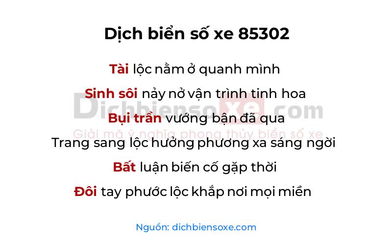 Dịch thơ biển số 85302