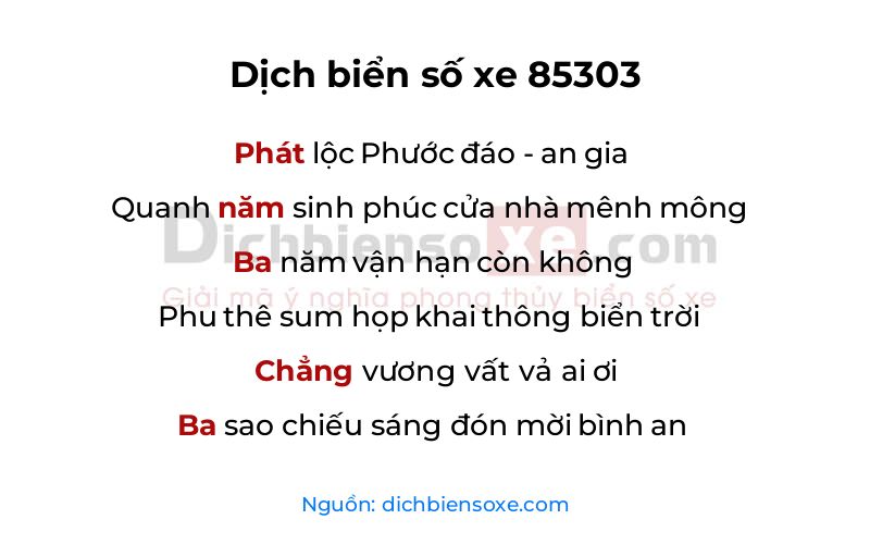 Dịch thơ biển số 85303