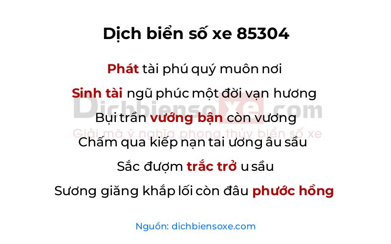 Dịch thơ biển số 85304