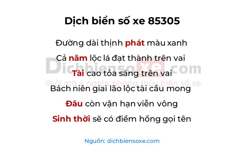Dịch thơ biển số 85305