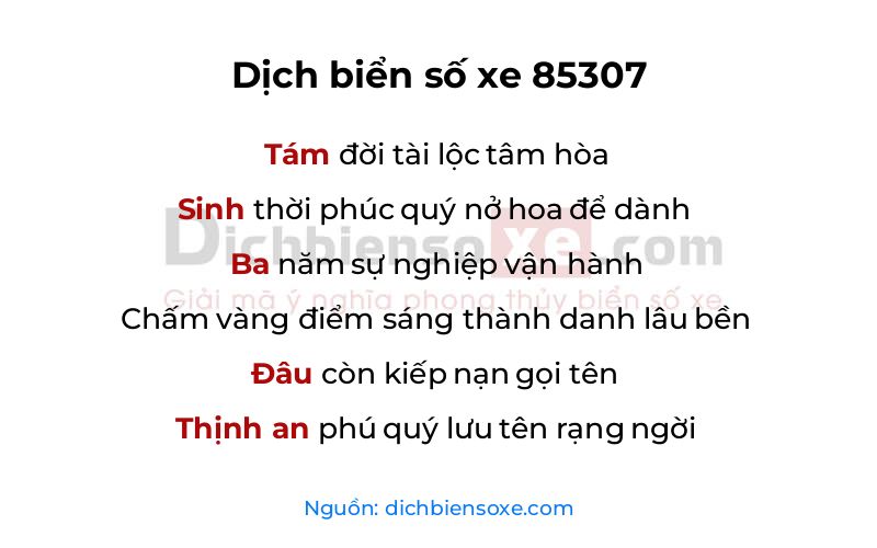Dịch thơ biển số 85307