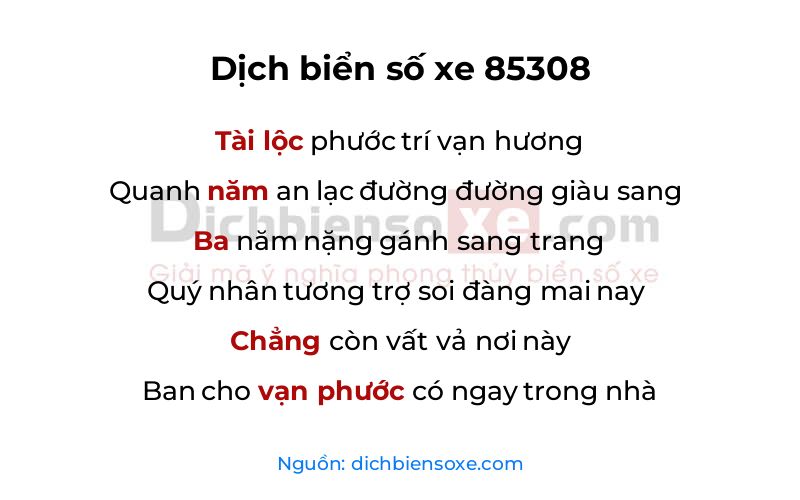 Dịch thơ biển số 85308