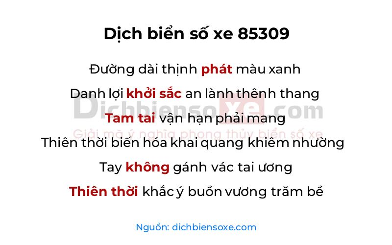 Dịch thơ biển số 85309