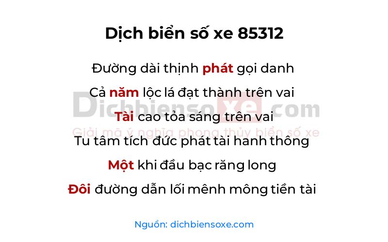 Dịch thơ biển số 85312