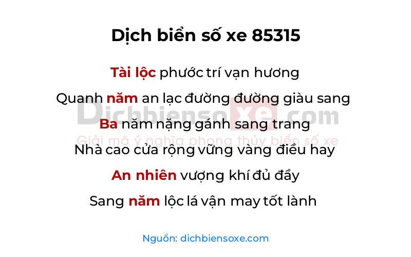 Dịch thơ biển số 85315