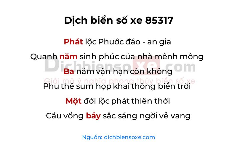 Dịch thơ biển số 85317