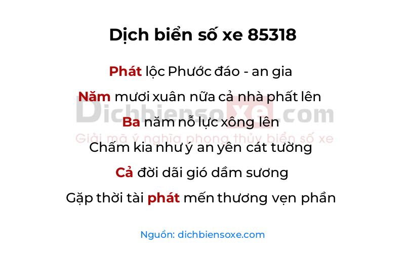 Dịch thơ biển số 85318