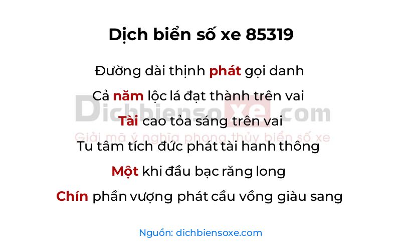 Dịch thơ biển số 85319