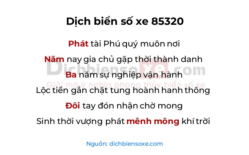 Dịch thơ biển số 85320