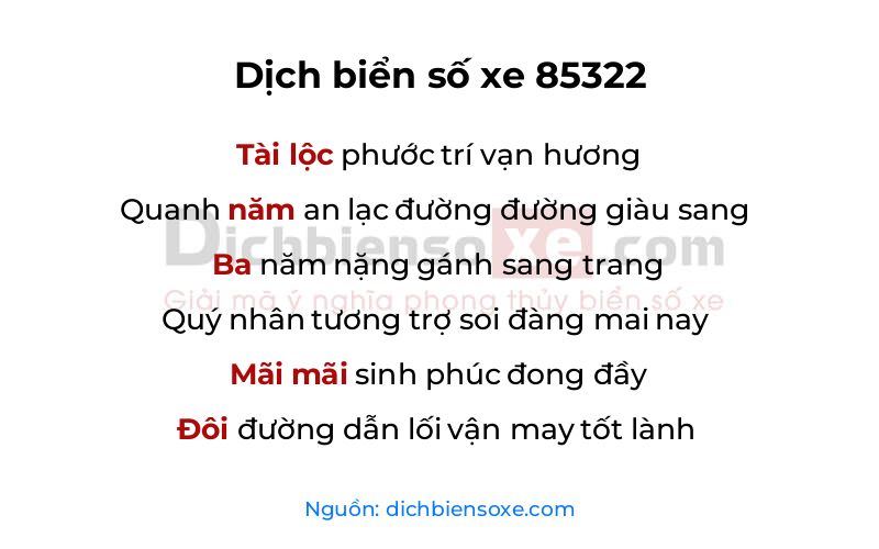 Dịch thơ biển số 85322