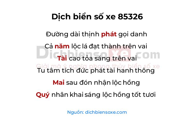 Dịch thơ biển số 85326