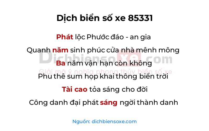 Dịch thơ biển số 85331